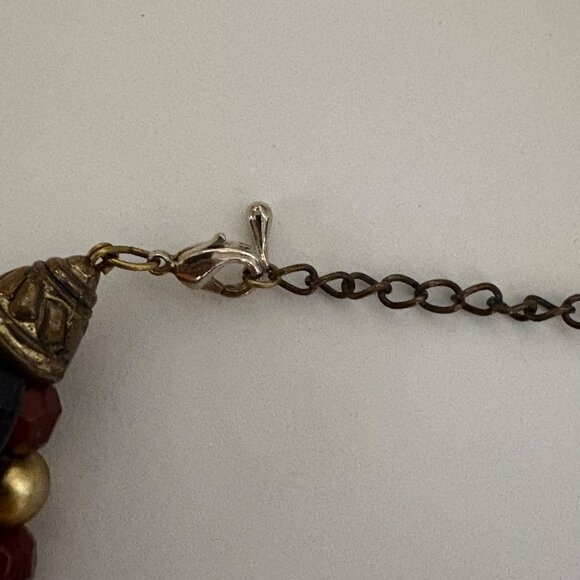 Jewel Tone Multi Strand Beaded Necklace Maroon Green Gold Tone Boho Statement - Picture 4 of 7